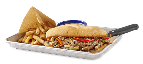 philly cheese steak sandwich with fries
