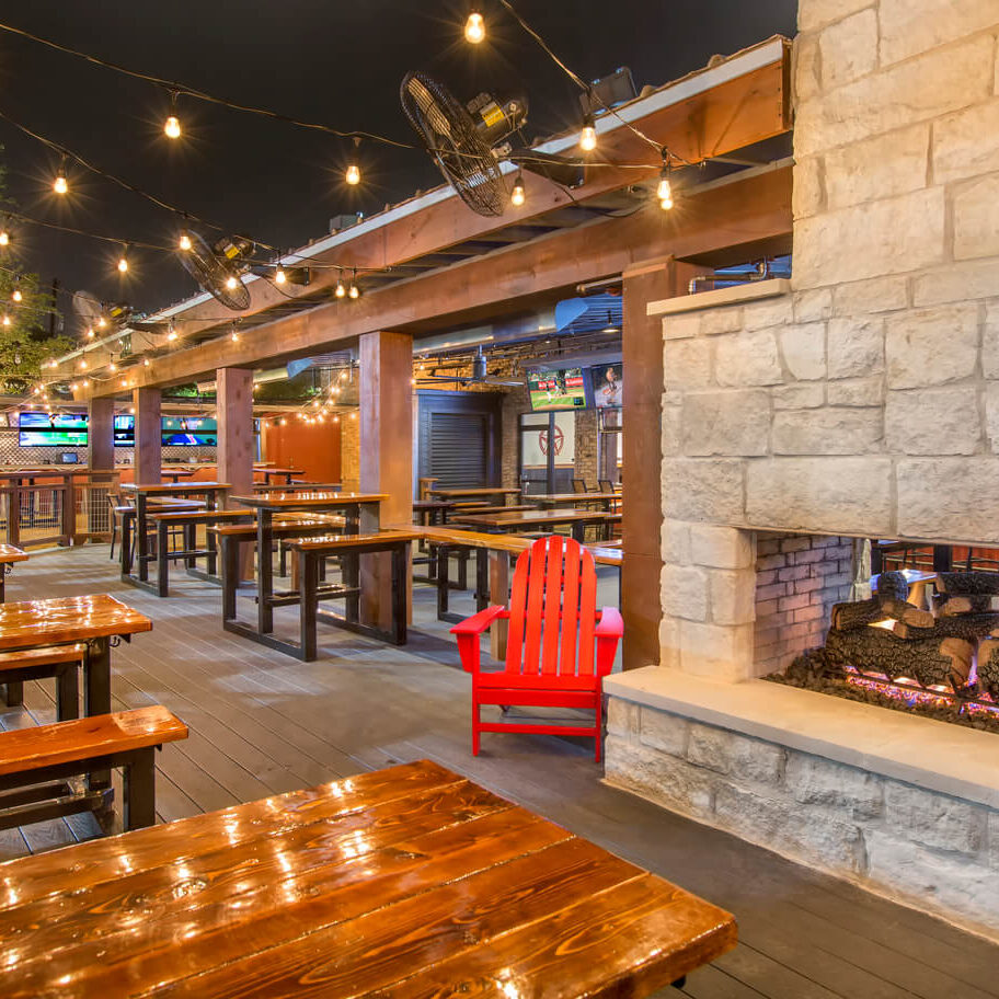 grapevine texas patio bar with fireplace